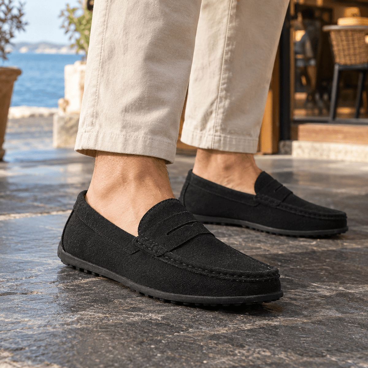 Leather Penny Loafers With Rubber Driving Sole - Harren Cole