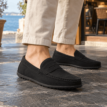 Leather Penny Loafers With Rubber Driving Sole - Harren Cole
