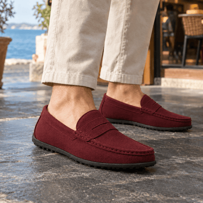 Leather Penny Loafers With Rubber Driving Sole - Harren Cole