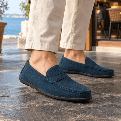 Leather Penny Loafers With Rubber Driving Sole - Harren Cole