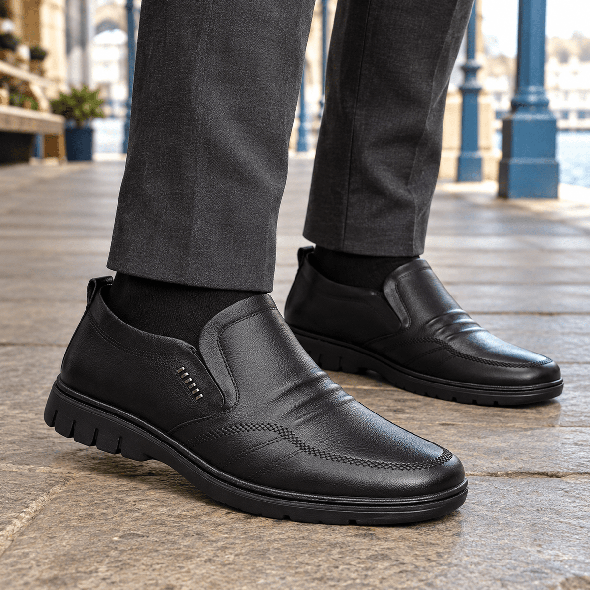 Leather Slip-On Loafers With Apron Toe - Harren Cole