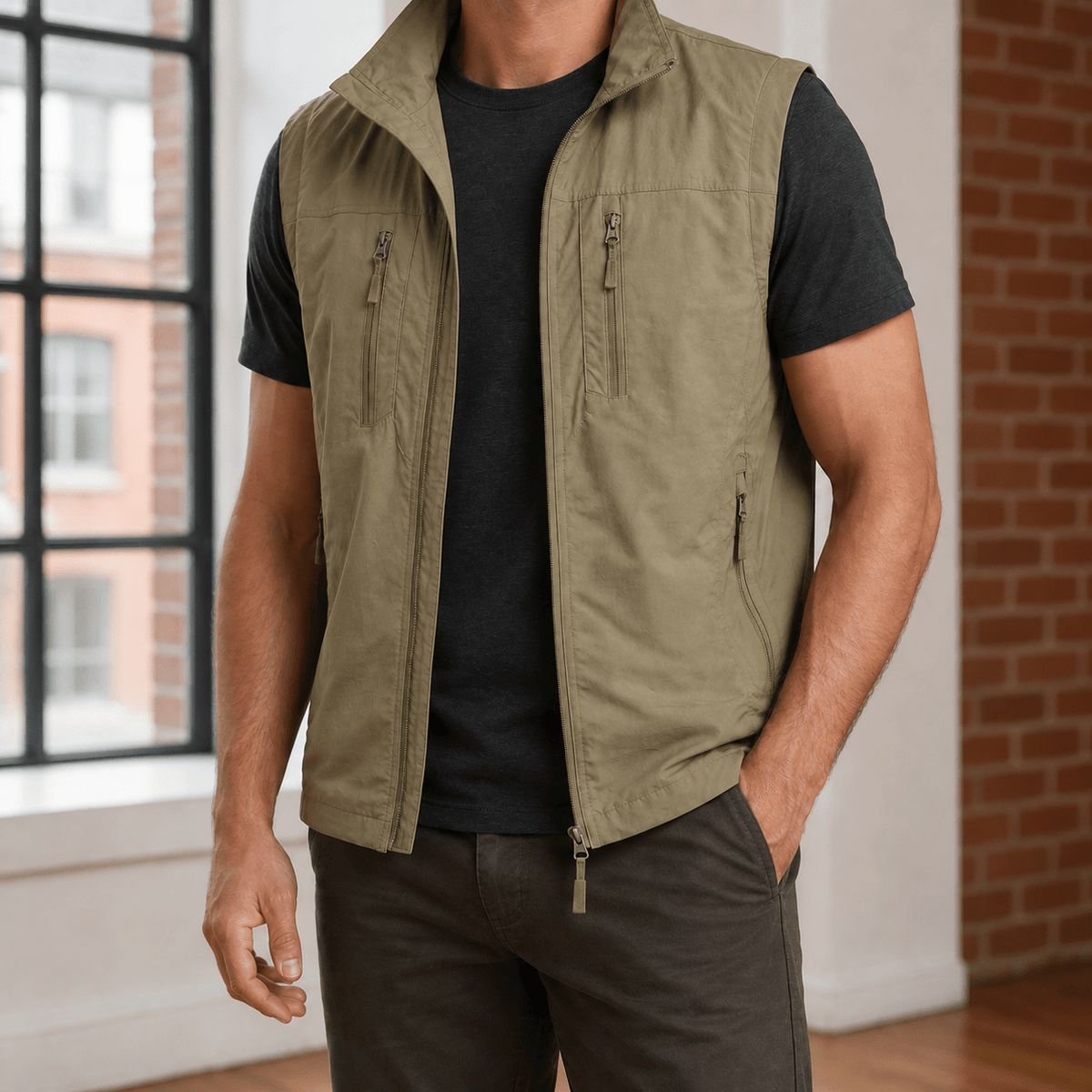 Lightweight Utility Vest With Stand Collar - Harren Cole