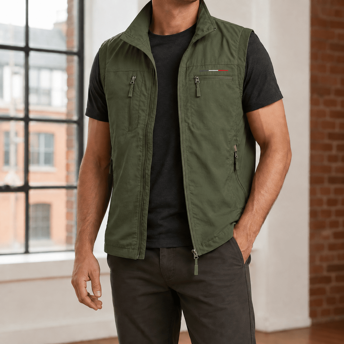 Lightweight Utility Vest With Stand Collar - Harren Cole
