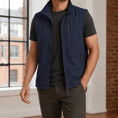 Lightweight Utility Vest With Stand Collar - Harren Cole