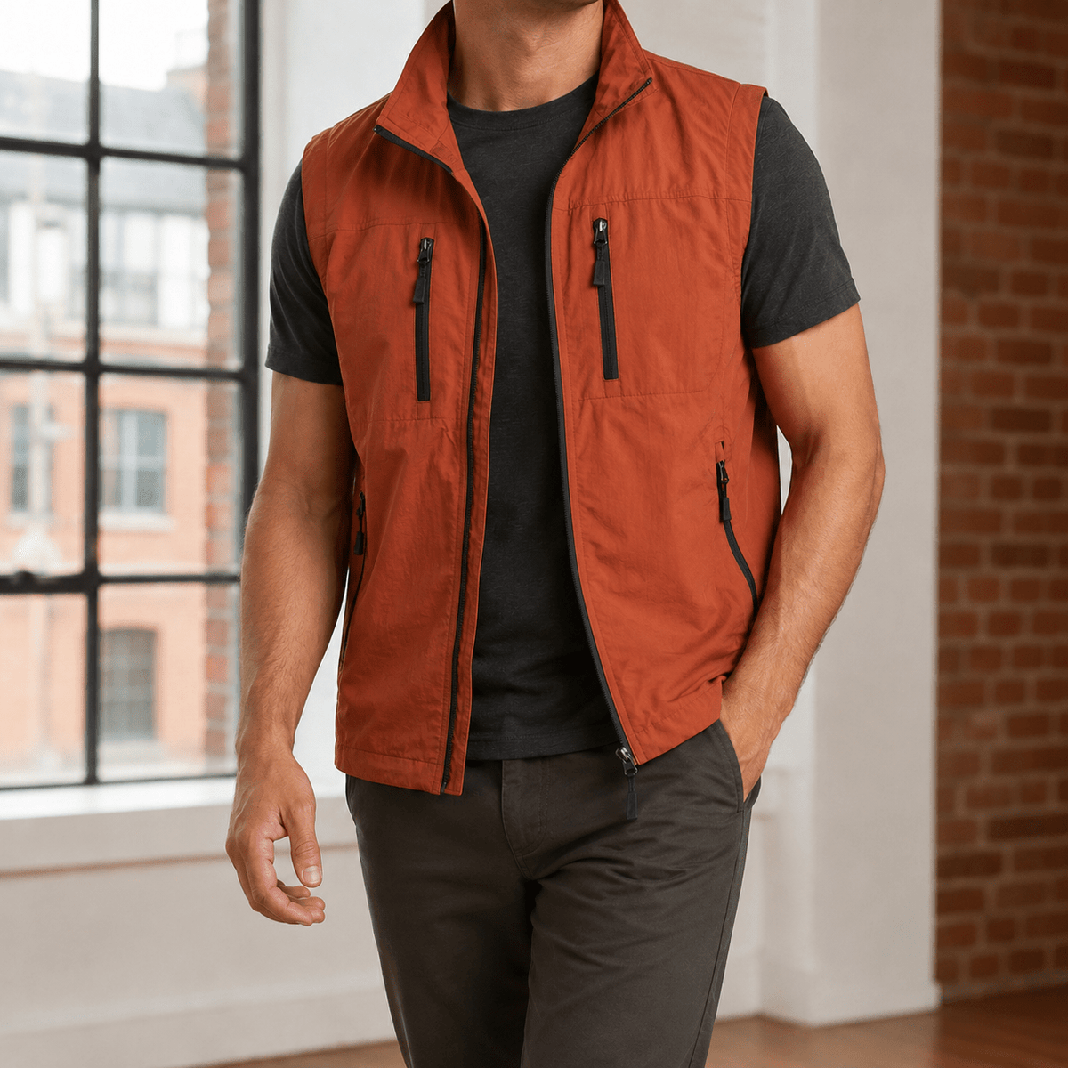 Lightweight Utility Vest With Stand Collar - Harren Cole
