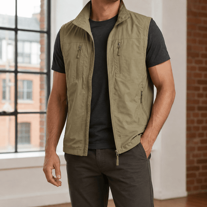 Lightweight Utility Vest With Stand Collar - Harren Cole