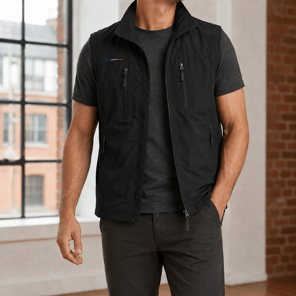 Lightweight Utility Vest With Stand Collar - Harren Cole