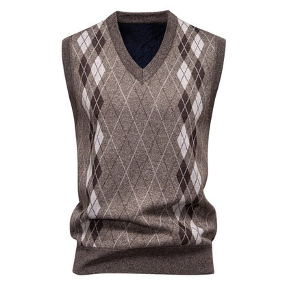 Men's Argyle V-Neck Knit Vest Cotton Blend - Harren Cole