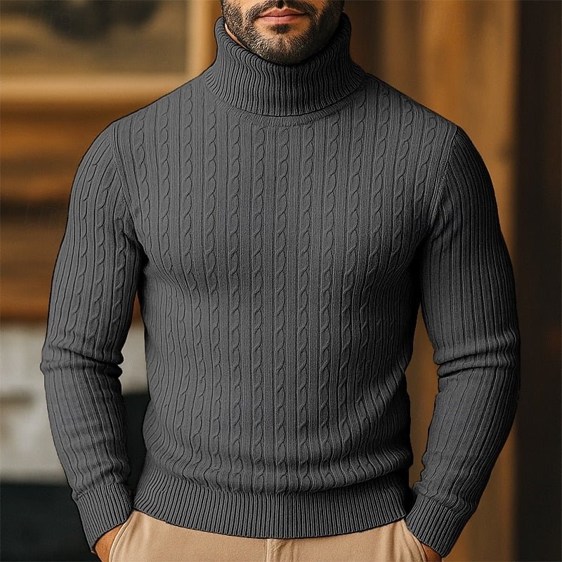 Men's Cable Knit Turtleneck Sweater - Harren Cole