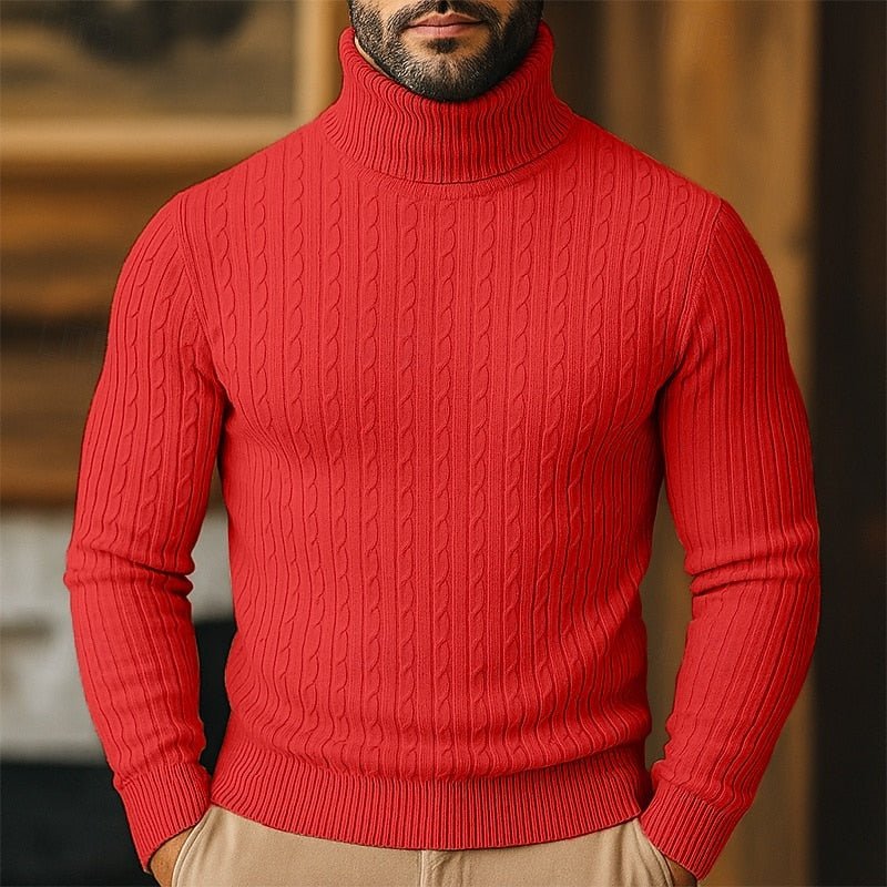 Men's Cable Knit Turtleneck Sweater - Harren Cole