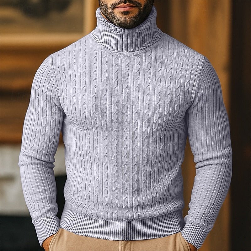 Men's Cable Knit Turtleneck Sweater - Harren Cole