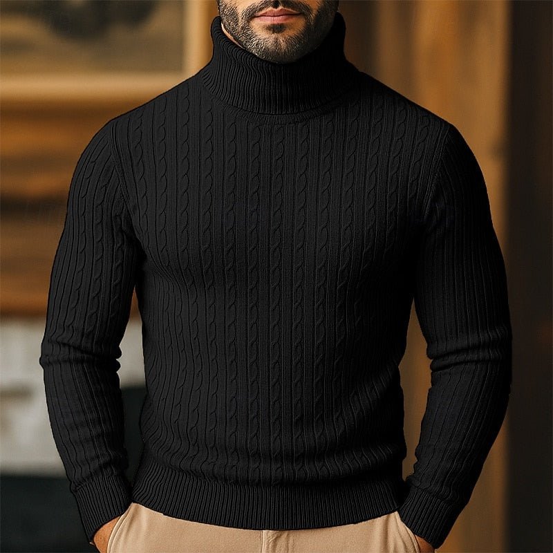 Men's Cable Knit Turtleneck Sweater - Harren Cole