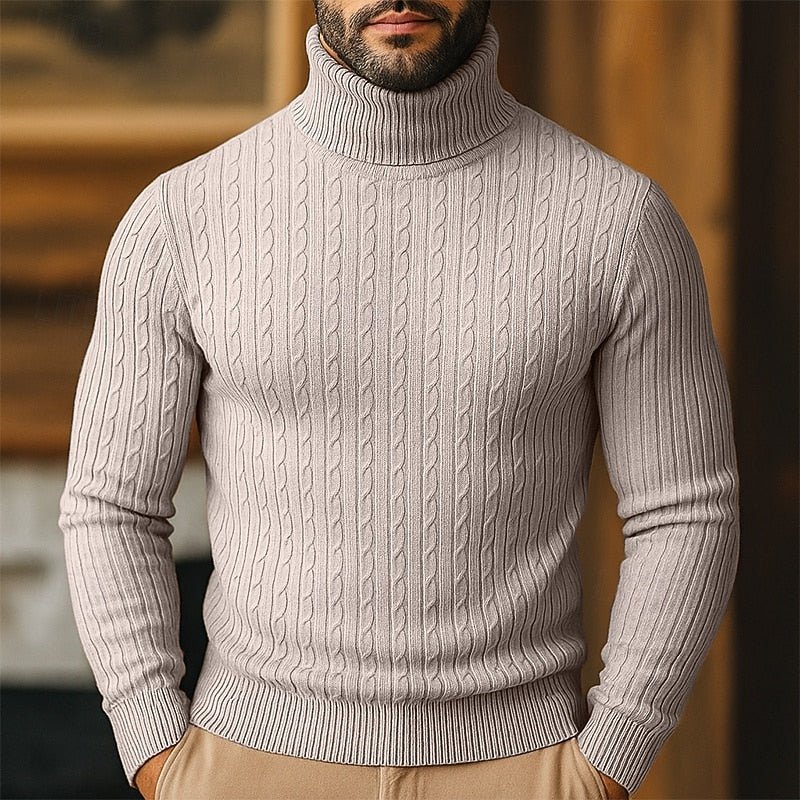 Men's Cable Knit Turtleneck Sweater - Harren Cole