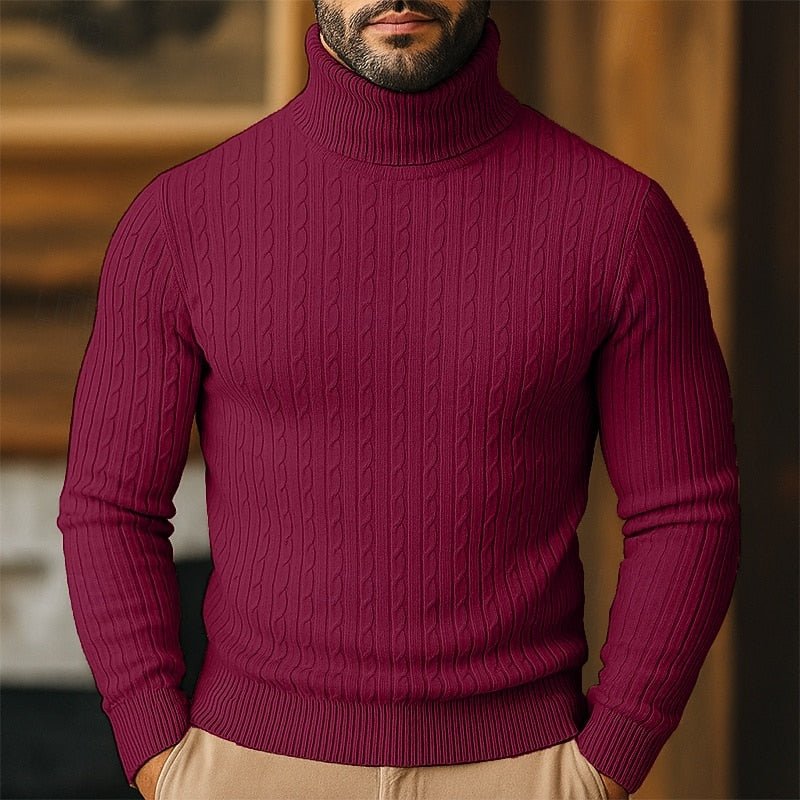 Men's Cable Knit Turtleneck Sweater - Harren Cole