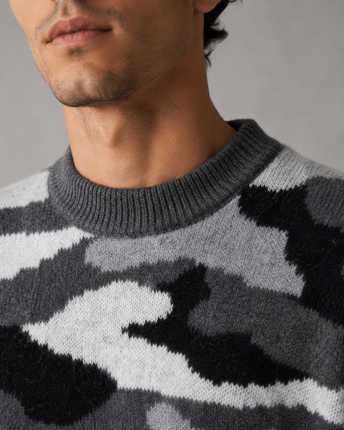 Men's Camo Knit Crew Neck Sweater Relaxed Fit - Harren Cole