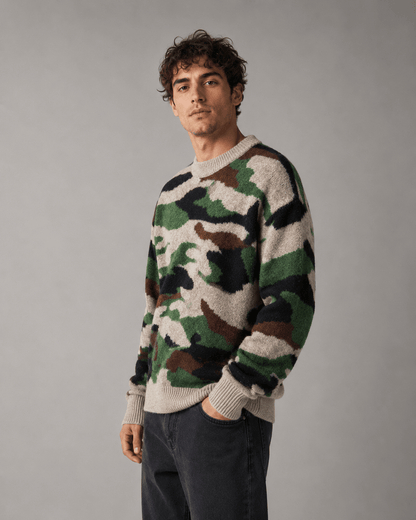 Men's Camo Knit Crew Neck Sweater Relaxed Fit - Harren Cole