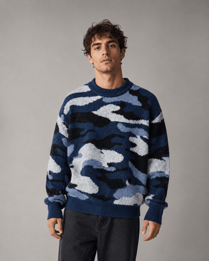 Men's Camo Knit Crew Neck Sweater Relaxed Fit - Harren Cole