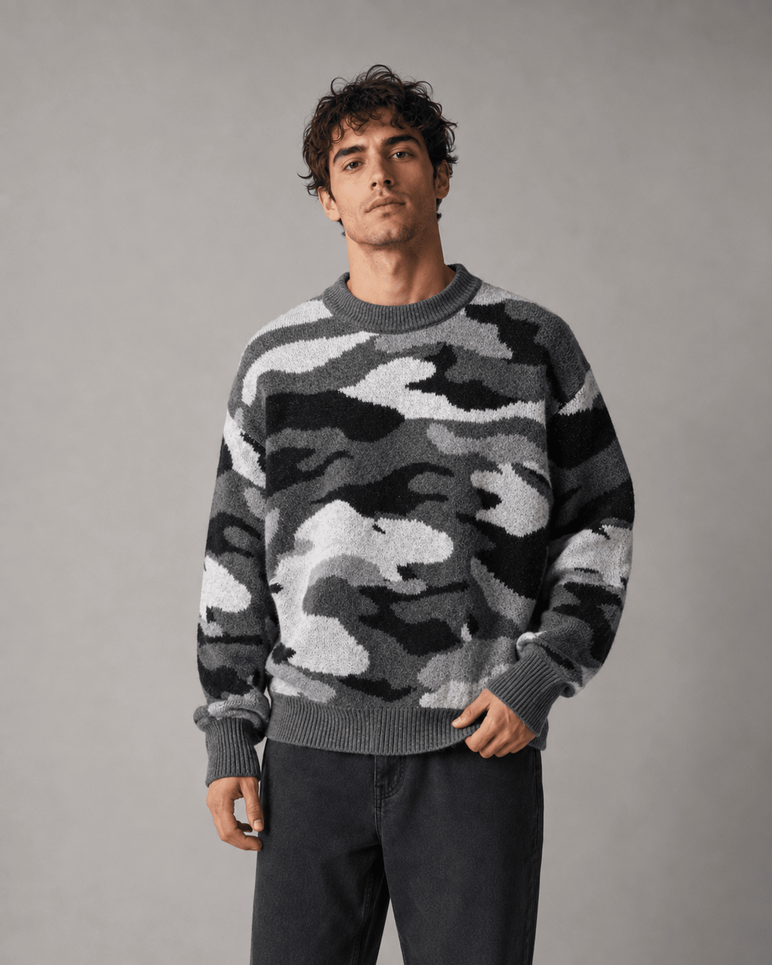 Men's Camo Knit Crew Neck Sweater Relaxed Fit - Harren Cole