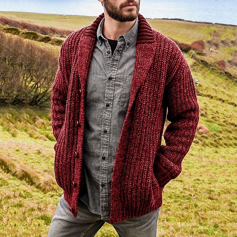 Men's Chunky Knit Shawl Collar Cardigan - Harren Cole
