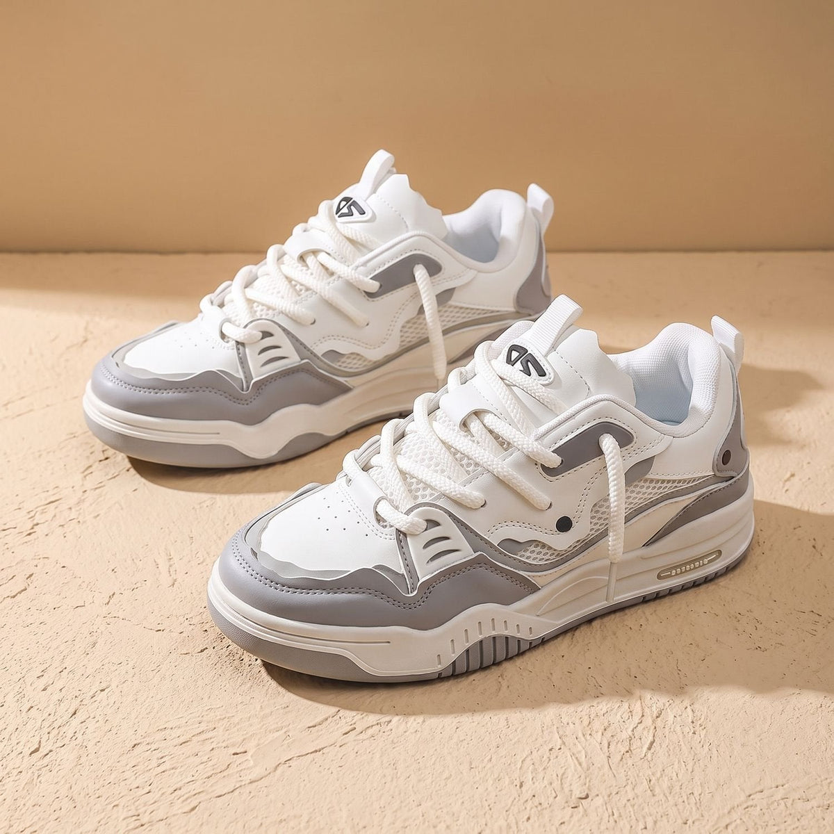 Men's Chunky Low Top Lace Up Sneakers White Gray - Harren Cole