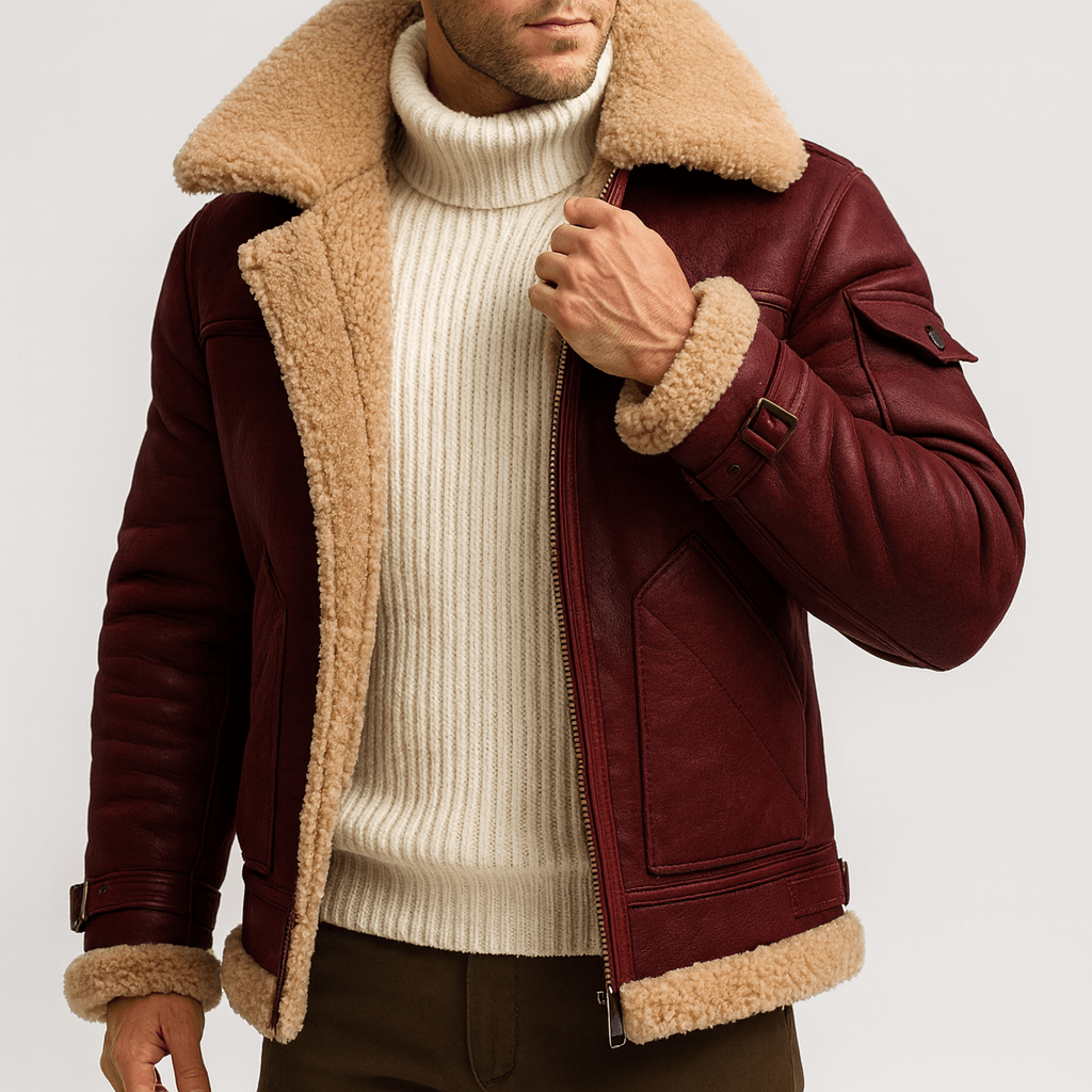 Men's Classic Leather Jacket With Pockets - Harren Cole