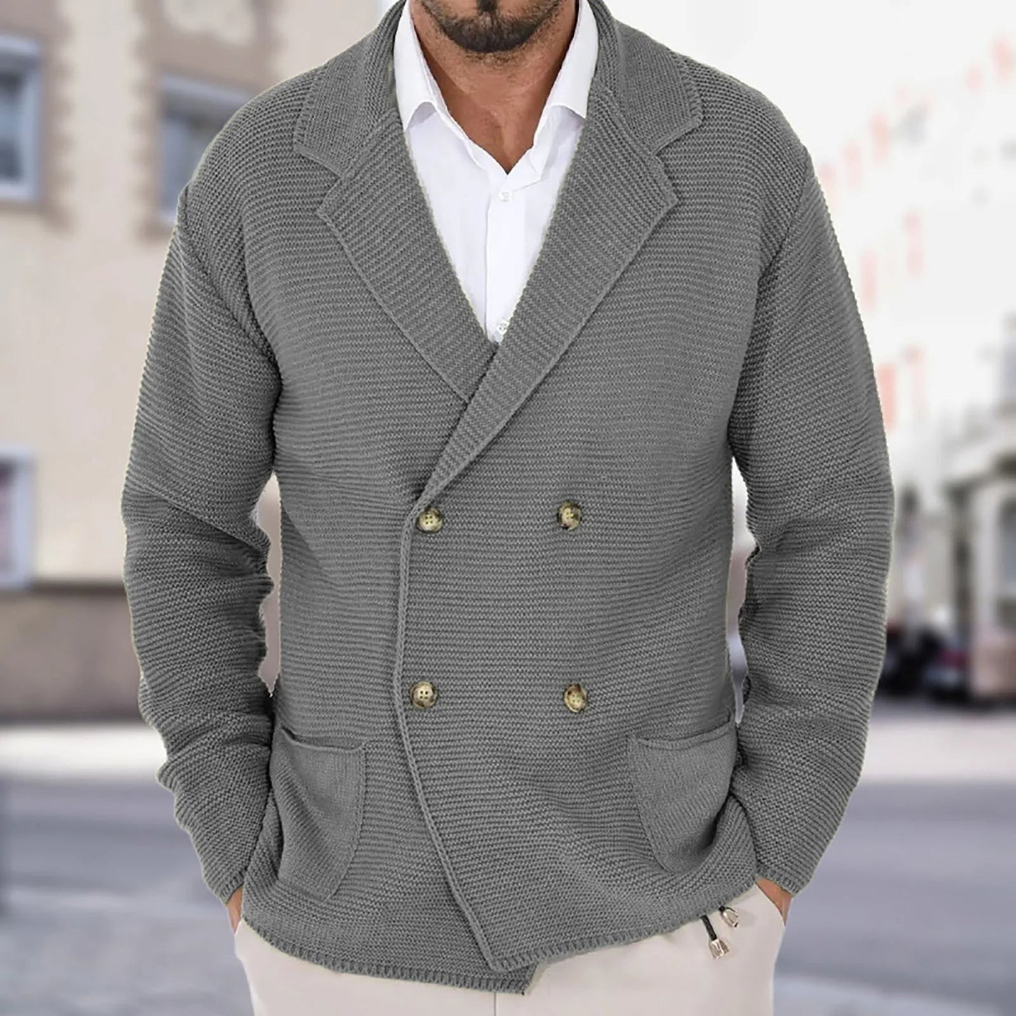 Men's Double - Breasted Knit Blazer Jacket - Harren Cole