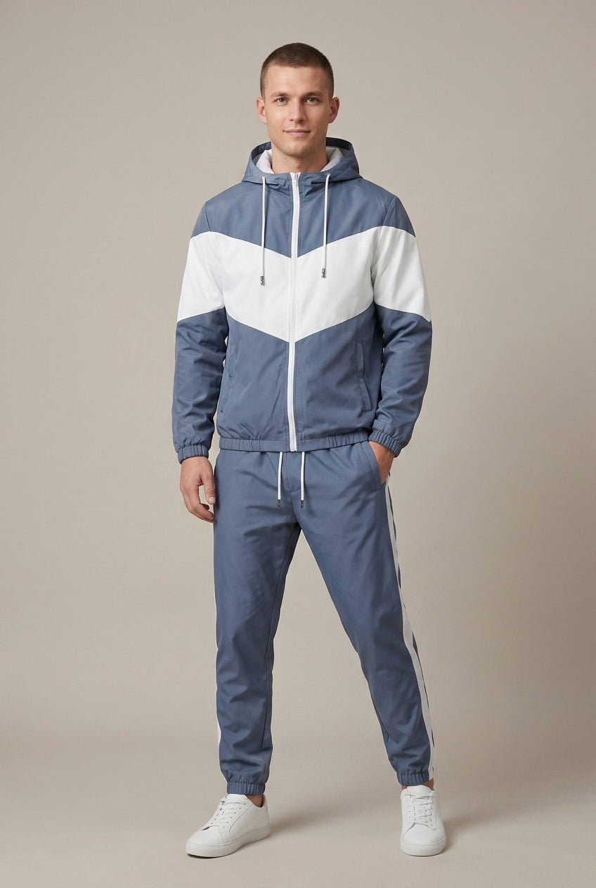 Men's Hooded Track Jacket And Jogger Set With Contrast Panels - Harren Cole