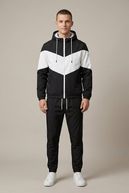 Men's Hooded Track Jacket And Jogger Set With Contrast Panels - Harren Cole