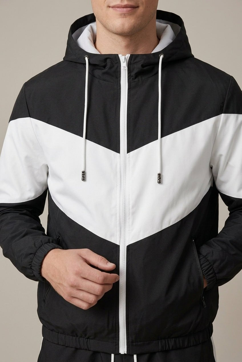 Men's Hooded Track Jacket And Jogger Set With Contrast Panels - Harren Cole