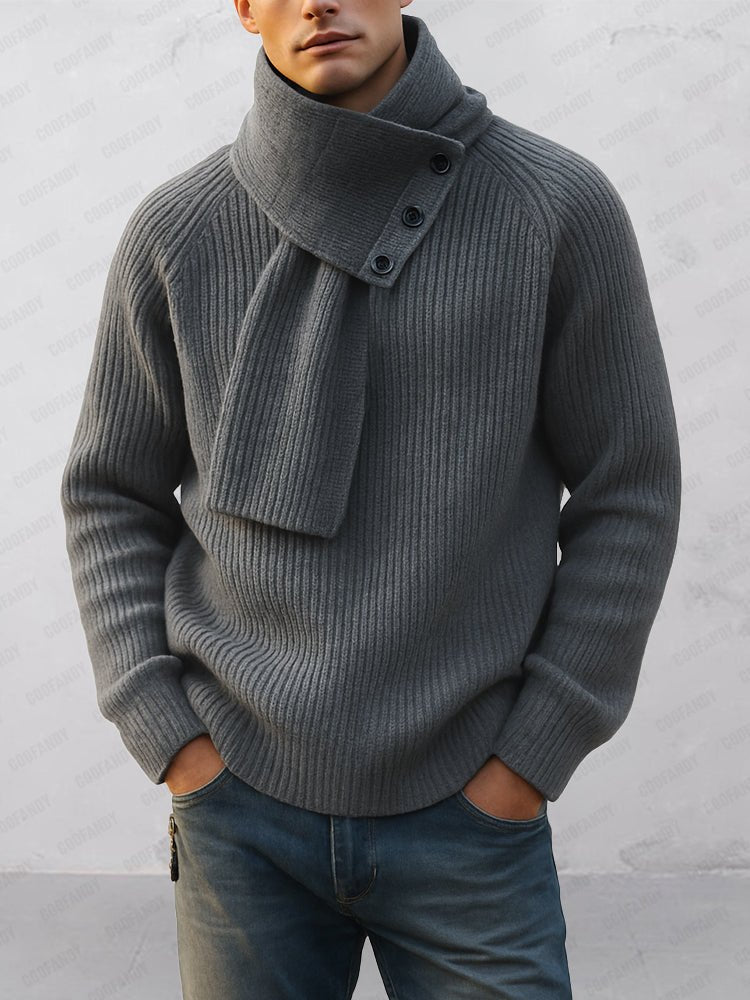 Men's Knit Crew Neck Sweater With Removable Scarf - Harren Cole
