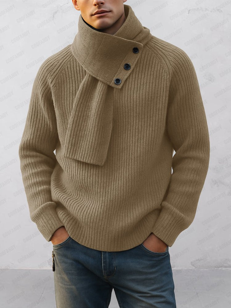 Men's Knit Crew Neck Sweater With Removable Scarf - Harren Cole