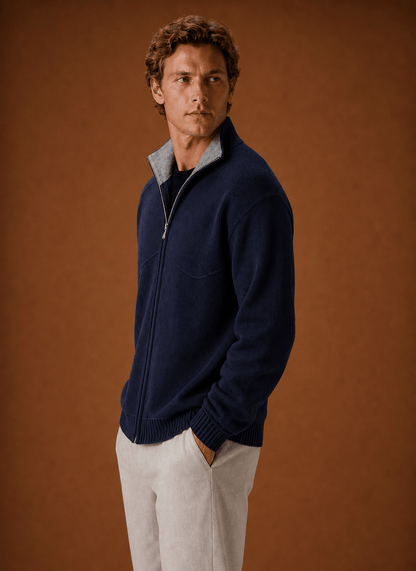 Men's Knit Full Zip Cardigan Jacket - Harren Cole