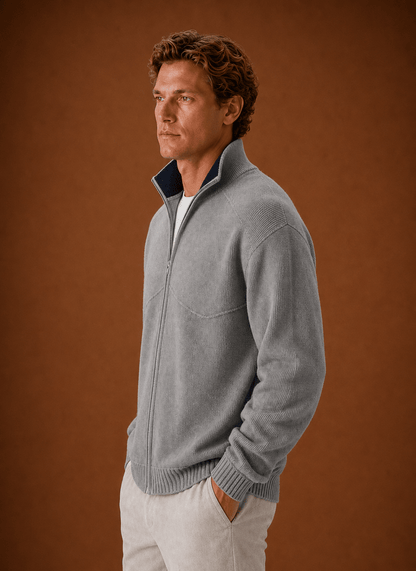 Men's Knit Full Zip Cardigan Jacket - Harren Cole