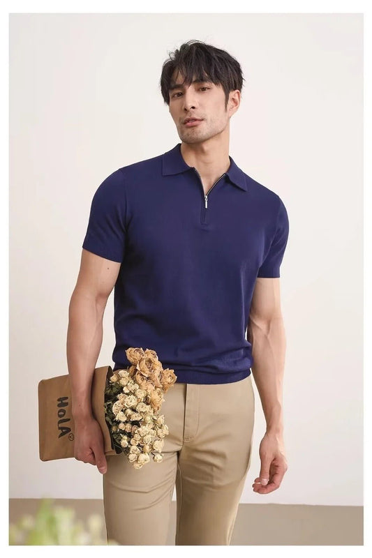 Men’s Knit Polo Shirt with Zipper Collar - Harren Cole