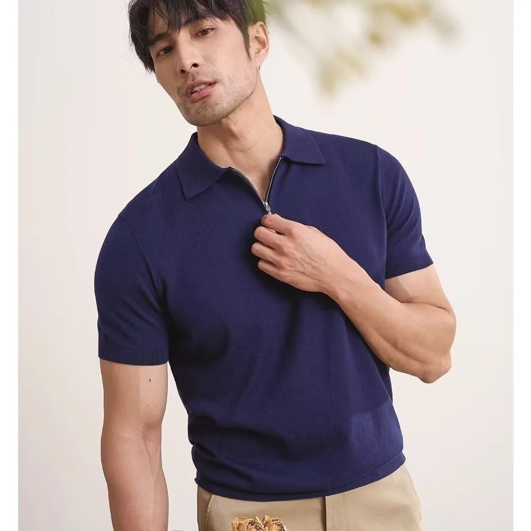 Men’s Knit Polo Shirt with Zipper Collar - Harren Cole