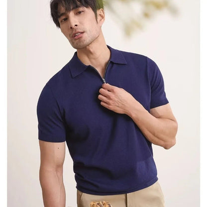 Men’s Knit Polo Shirt with Zipper Collar - Harren Cole
