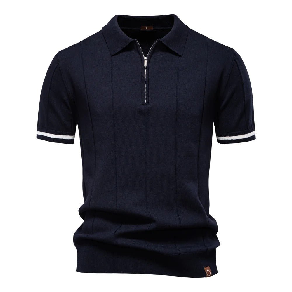 Men's Knitted Polo Shirt with Zipper Collar - Harren Cole