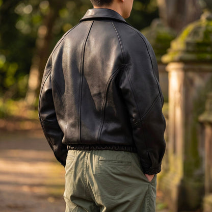 Men's Leather Jacket With Collar And Front Zipper - Harren Cole