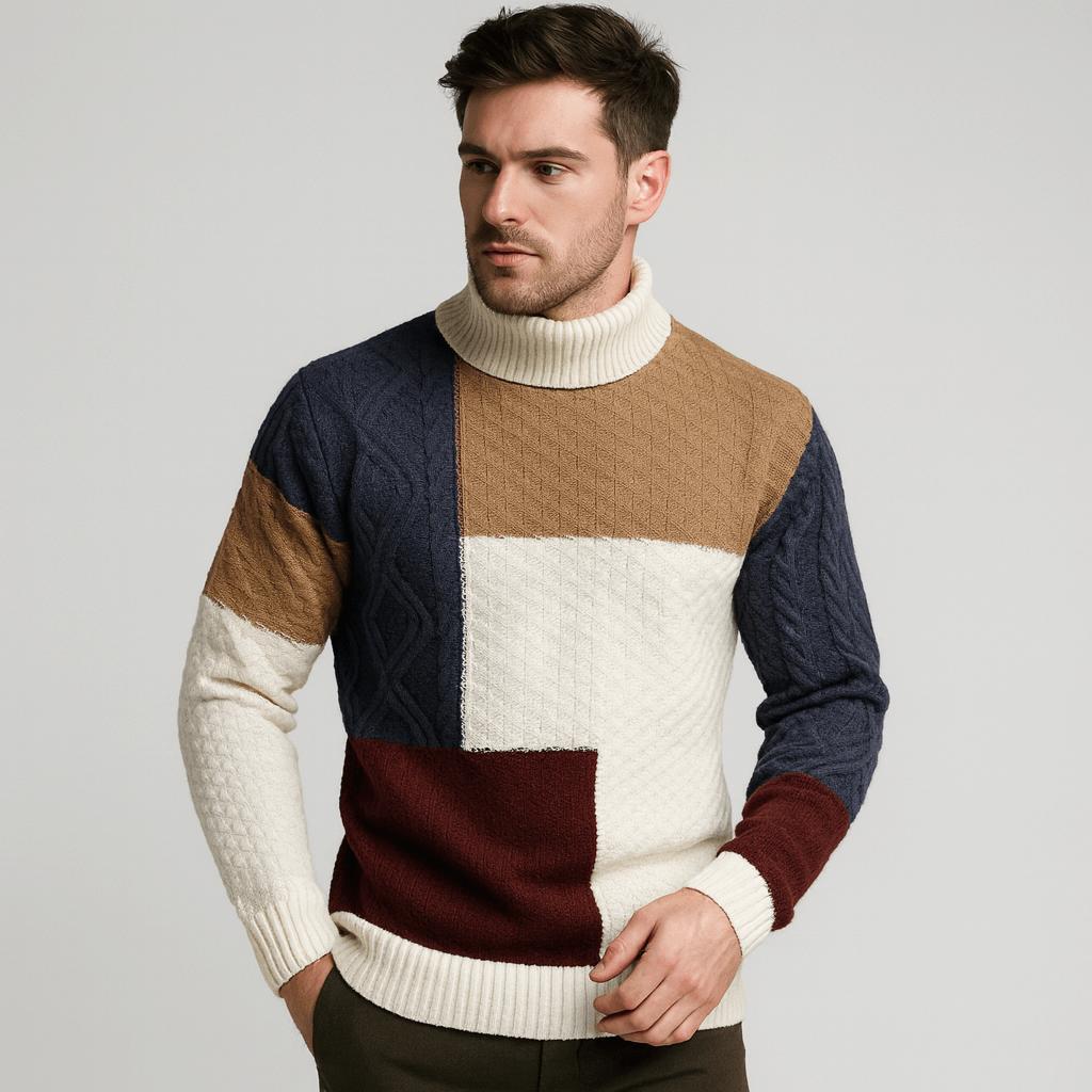 Men's Lightweight Patch Turtleneck Sweater - Harren Cole