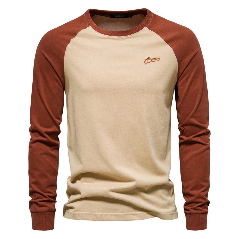 Men’s Long Sleeve Patchwork Crew Neck Shirt - Harren Cole