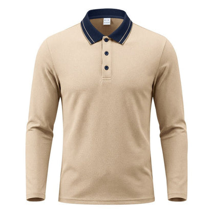 Men's Long-Sleeve Piqué Polo Shirt Contrast Collar - Harren Cole