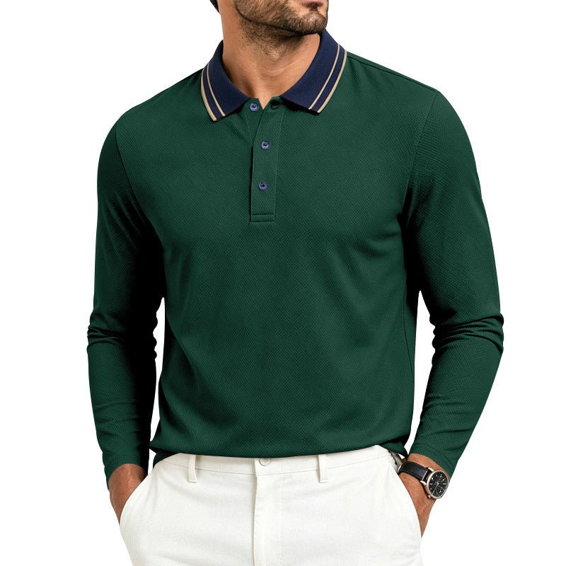Men's Long-Sleeve Piqué Polo Shirt Contrast Collar - Harren Cole
