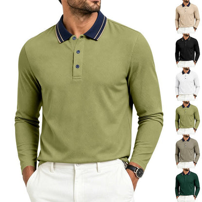 Men's Long-Sleeve Piqué Polo Shirt Contrast Collar - Harren Cole