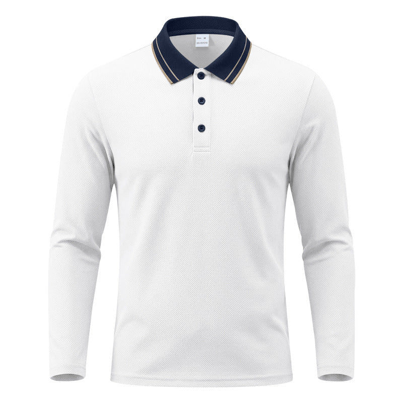 Men's Long-Sleeve Piqué Polo Shirt Contrast Collar - Harren Cole
