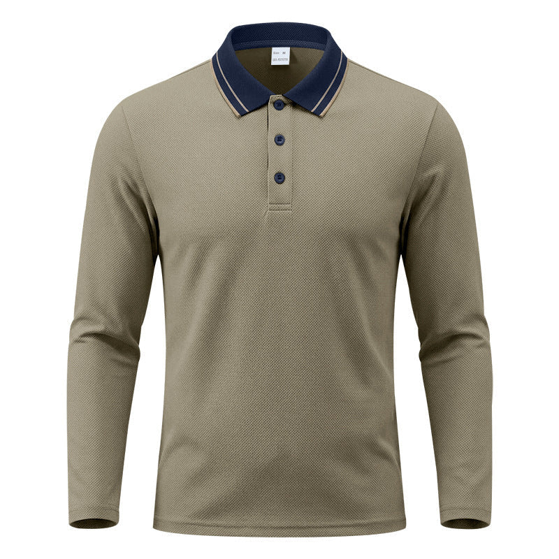 Men's Long-Sleeve Piqué Polo Shirt Contrast Collar - Harren Cole