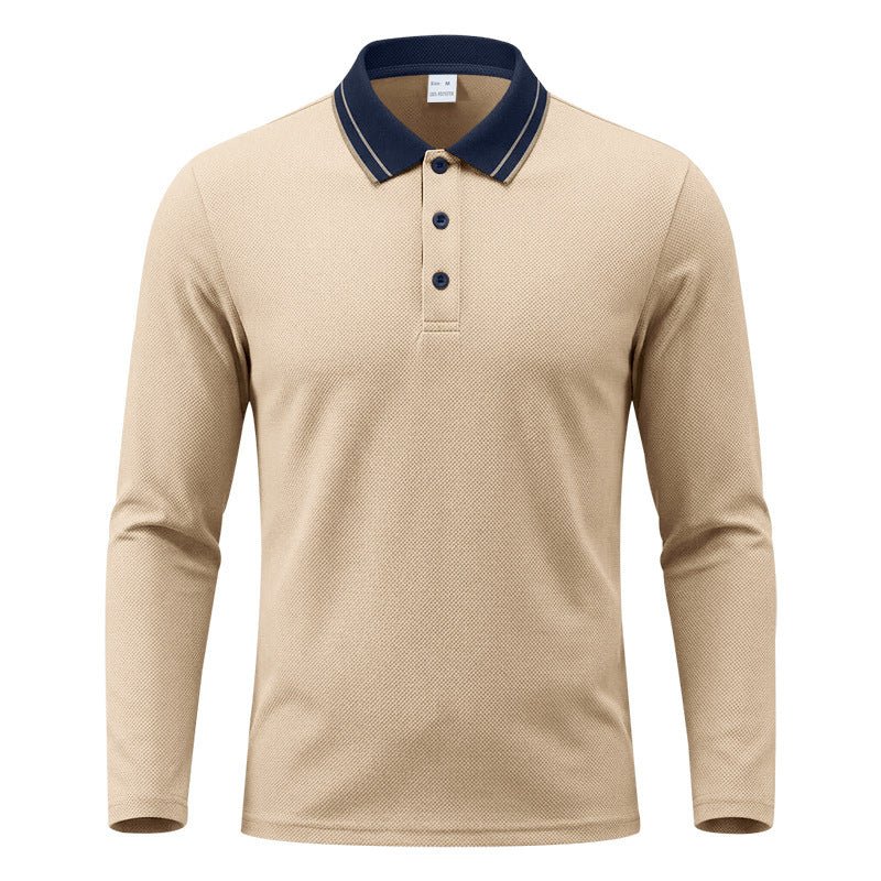 Men's Long-Sleeve Piqué Polo Shirt Contrast Collar - Harren Cole