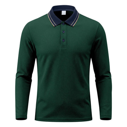 Men's Long-Sleeve Piqué Polo Shirt Contrast Collar - Harren Cole