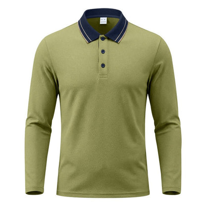 Men's Long-Sleeve Piqué Polo Shirt Contrast Collar - Harren Cole
