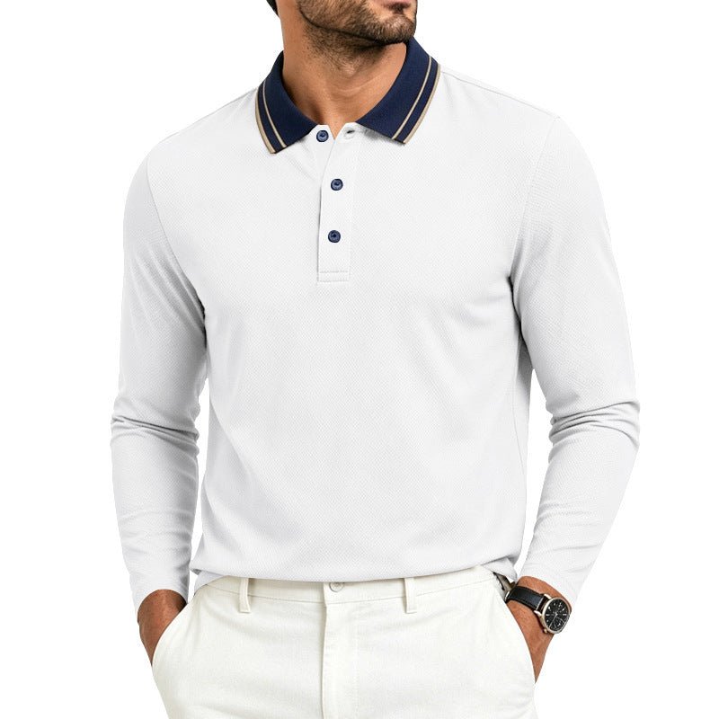 Men's Long-Sleeve Piqué Polo Shirt Contrast Collar - Harren Cole
