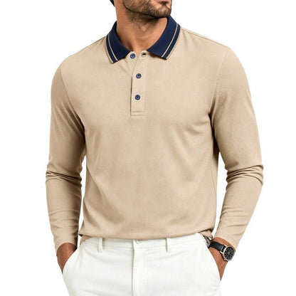 Men's Long-Sleeve Piqué Polo Shirt Contrast Collar - Harren Cole